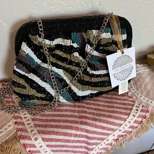 NWT multi colored beaded bag made in India